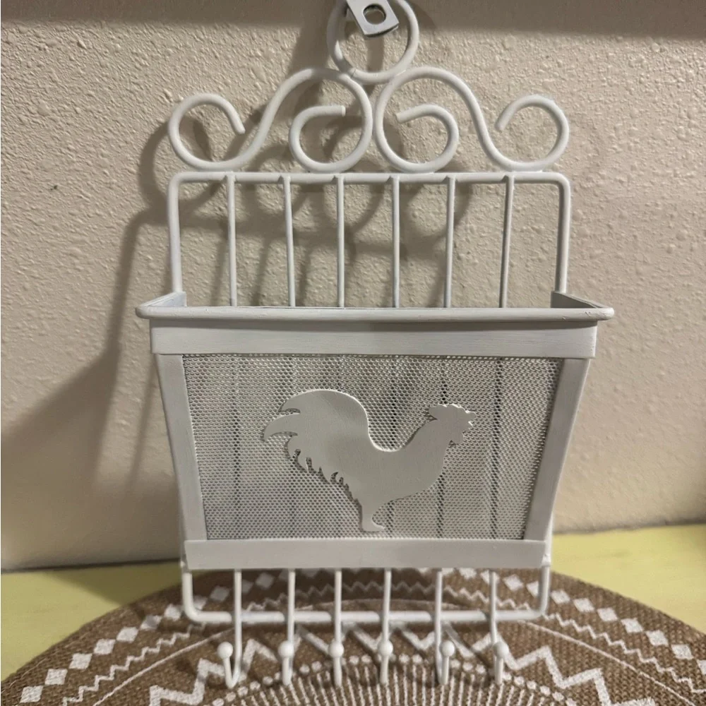 White Rooster Wall Organizer for keys, jewelry, kitchen